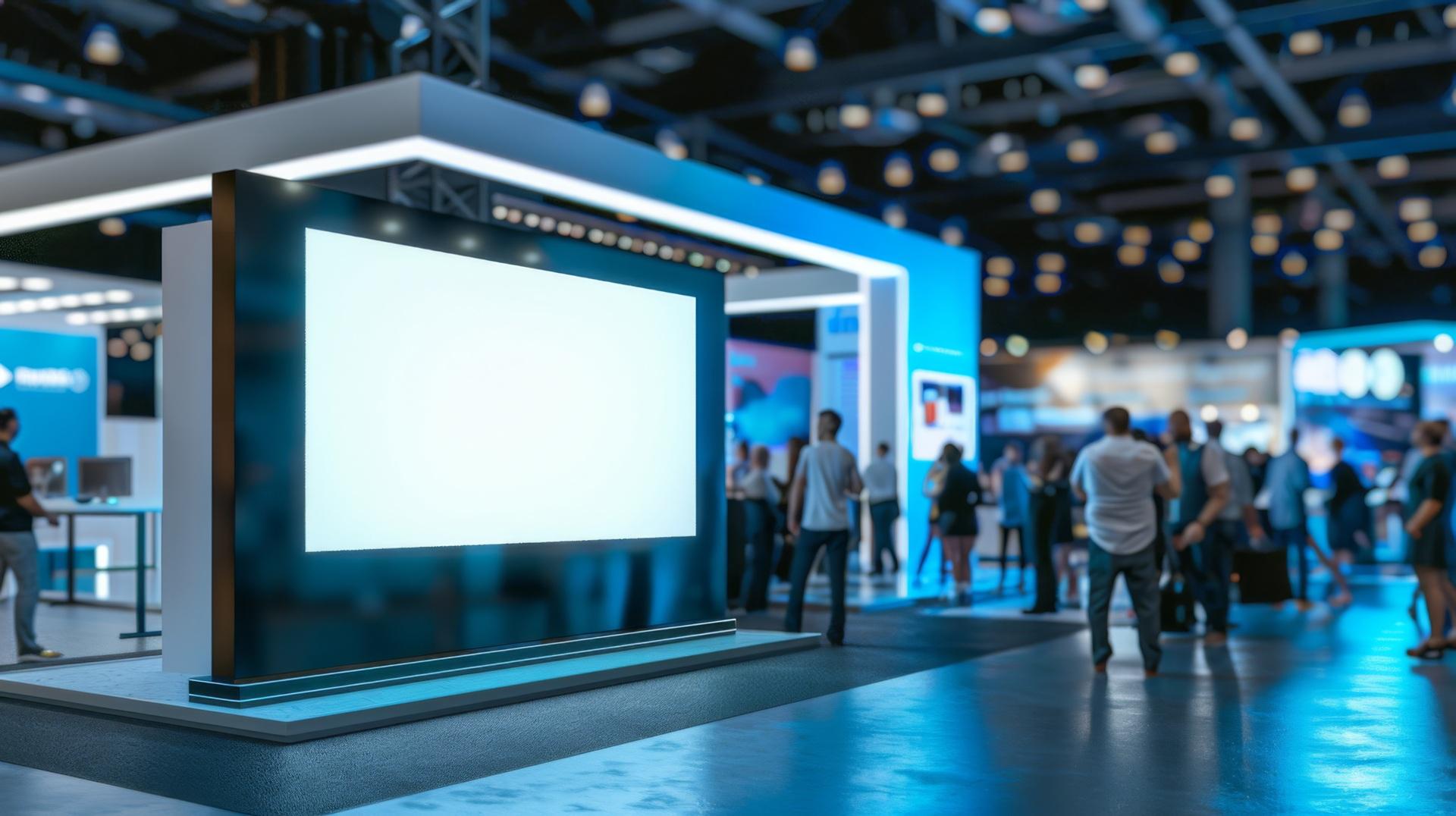 Traverse-Messestand mit digitalem Display