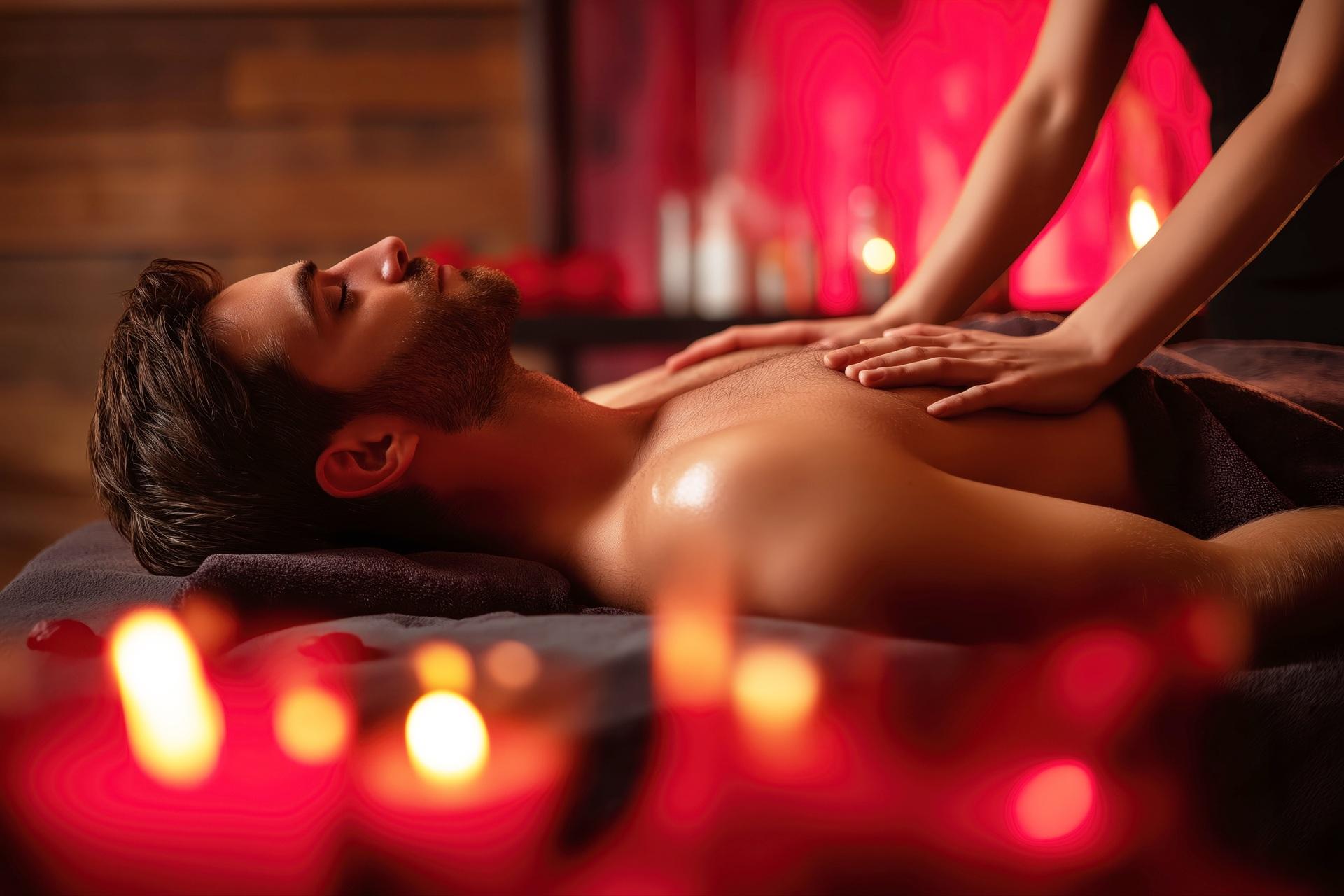 Mann geniesst sinnliche Massage bei Kerzenlicht | Escort Stuttgart